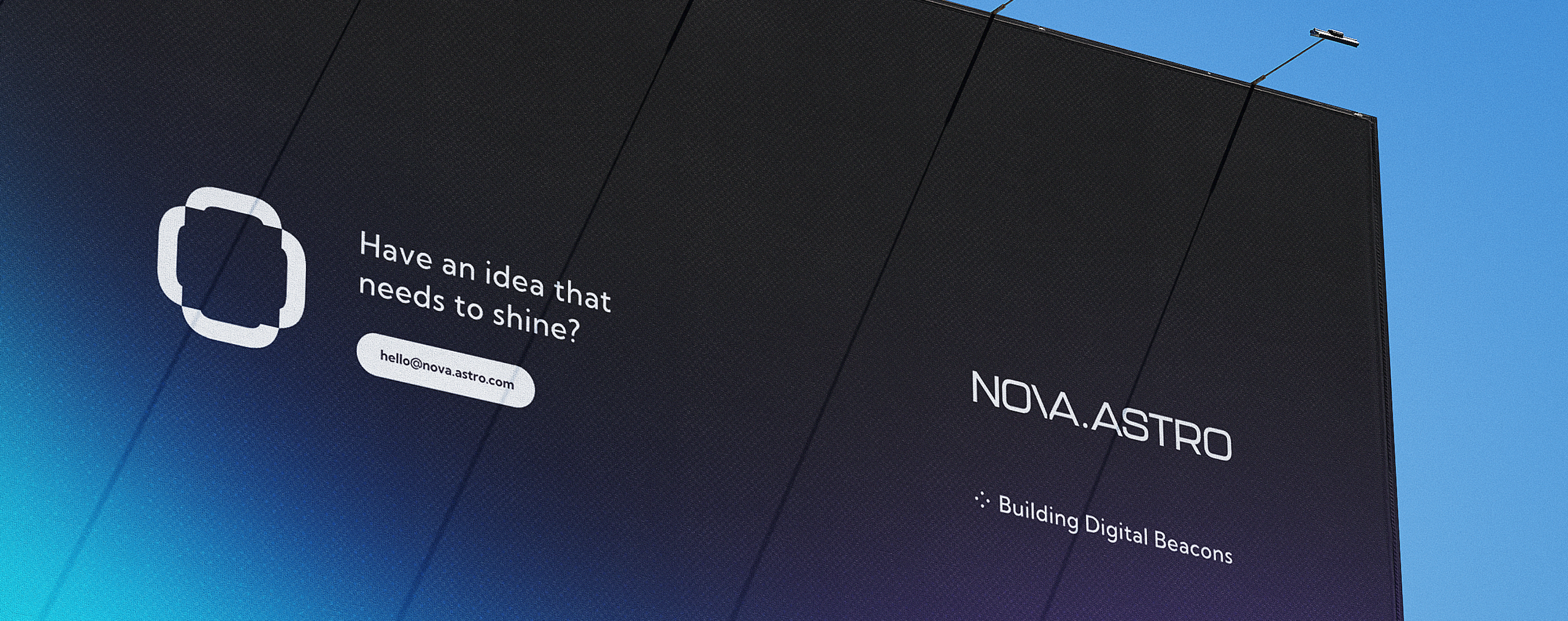 A Nova.Astro banner on the side of a building