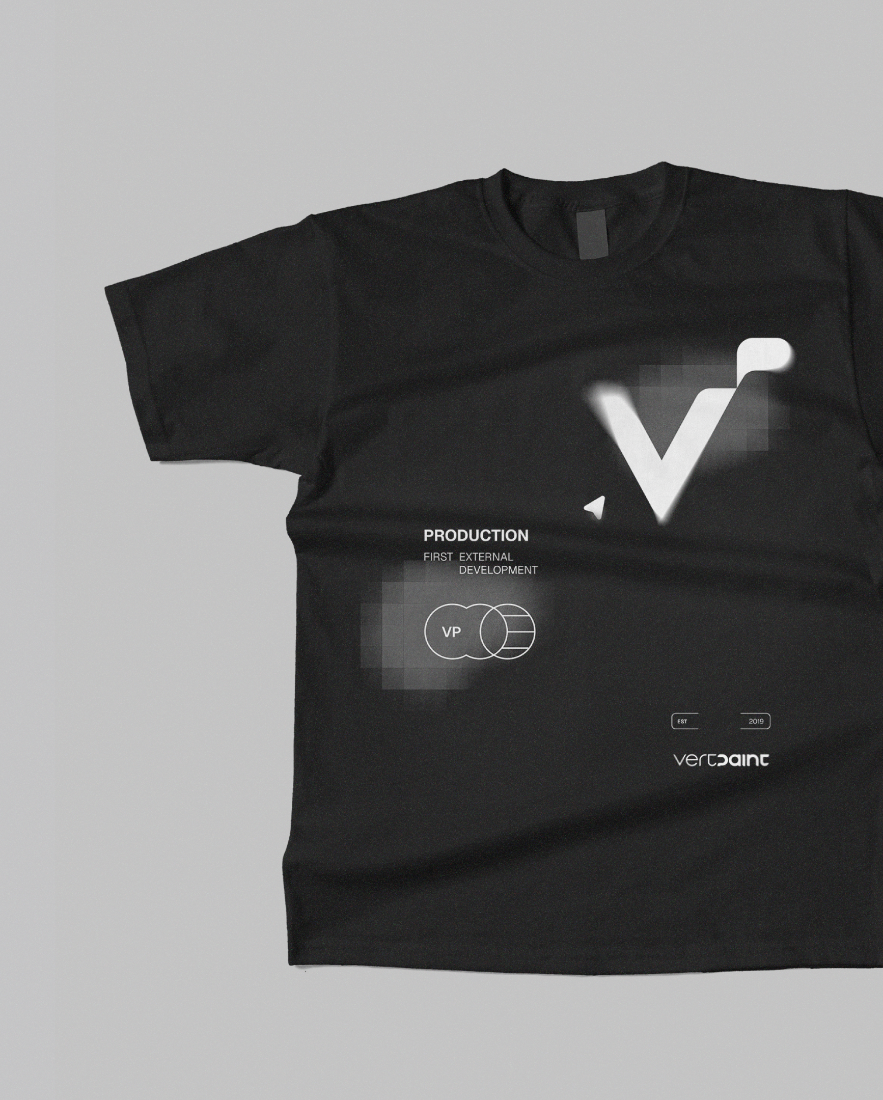 A black Vertpaint T-shirt with the V icon and wordmark